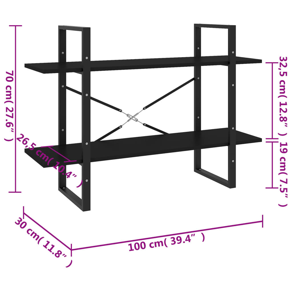 Book Cabinet | Black | Engineered wood | 100 x 30 x 70 cm | Book Cabinet
