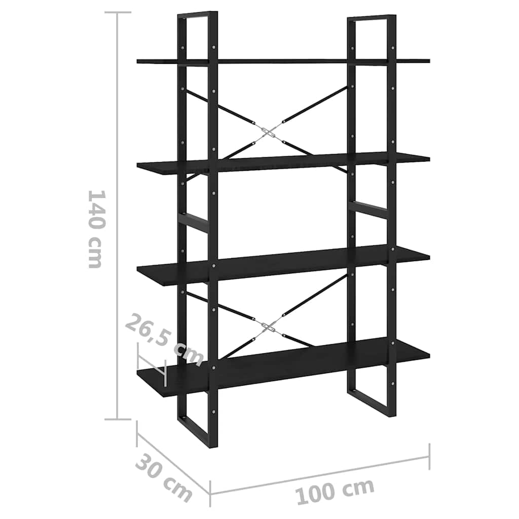 Book Cabinet | Black | Solid pine wood, metal | Large | Book Cabinet