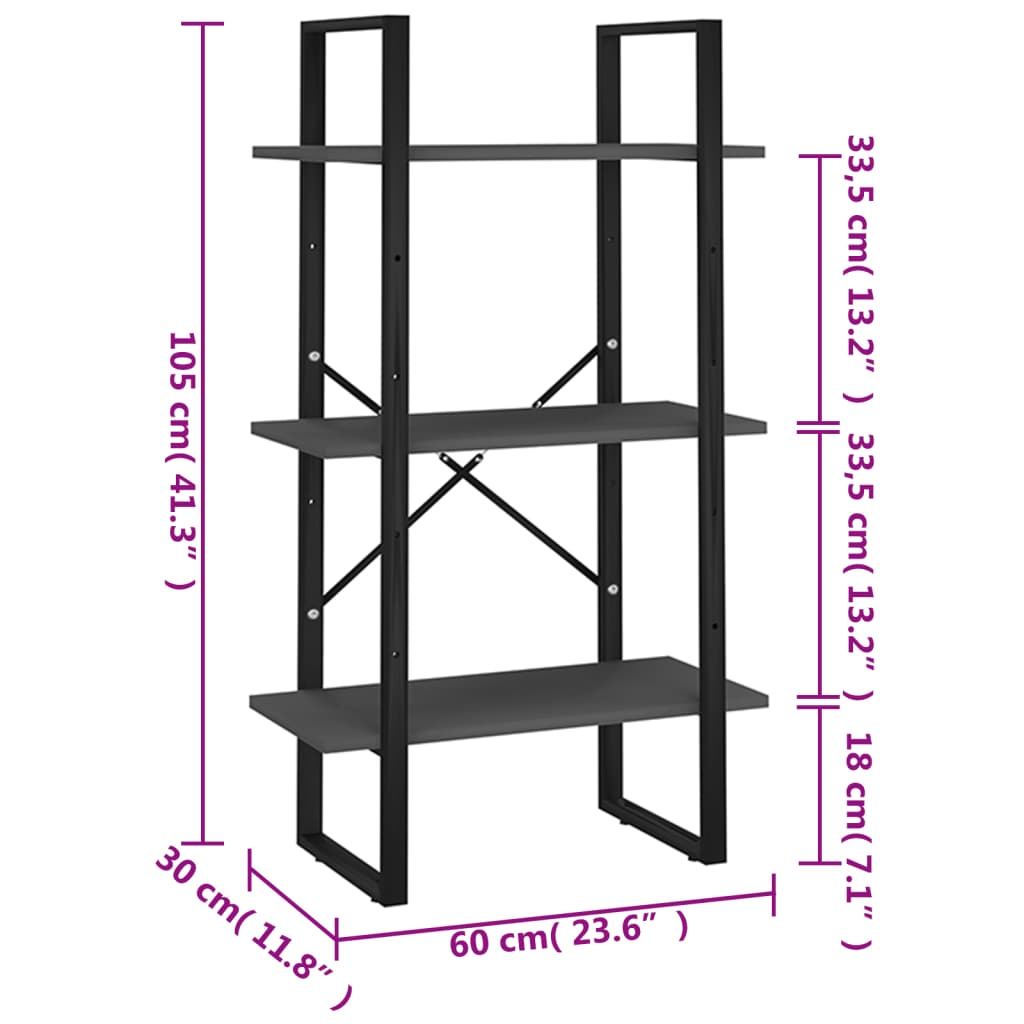 Storage Shelf Grey 60x30x105 cm Engineered Wood