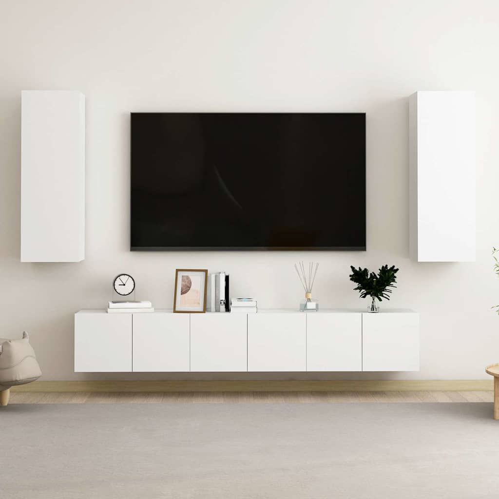5 Piece TV Cabinet Set White Engineered Wood