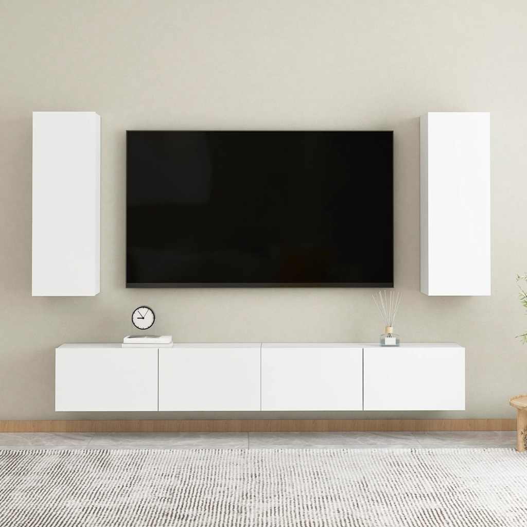 4 Piece TV Cabinet Set White Engineered Wood