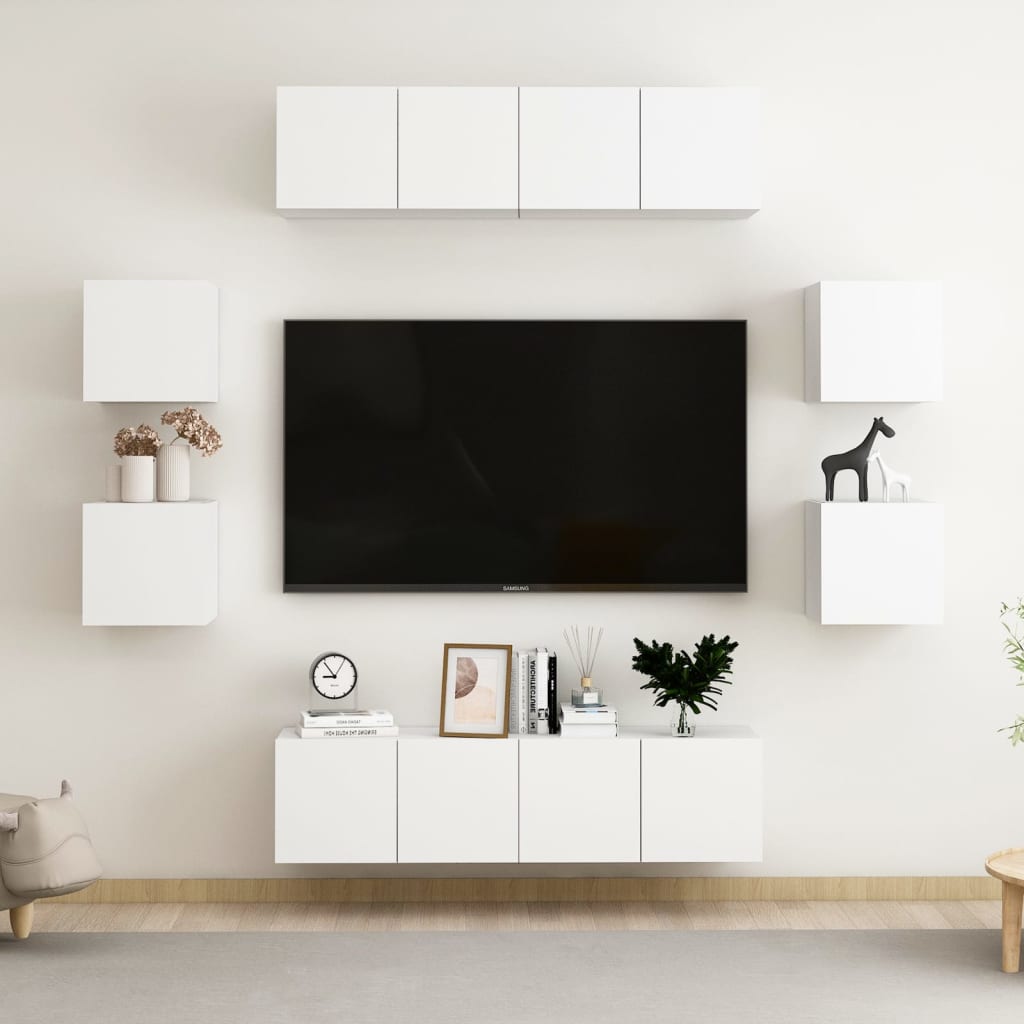 3074457 vidaXL 8 Piece TV Cabinet Set White Engineered Wood (2x804509+804483)