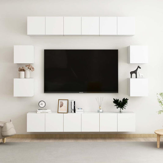 10 Piece TV Cabinet Set White Engineered Wood