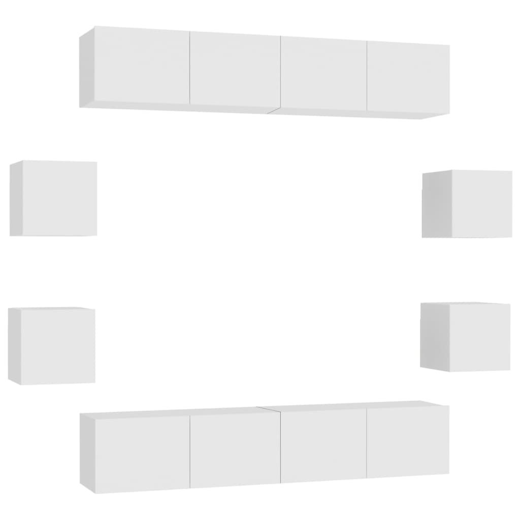 3074459 vidaXL 8 Piece TV Cabinet Set White Engineered Wood (801472x4+804483)
