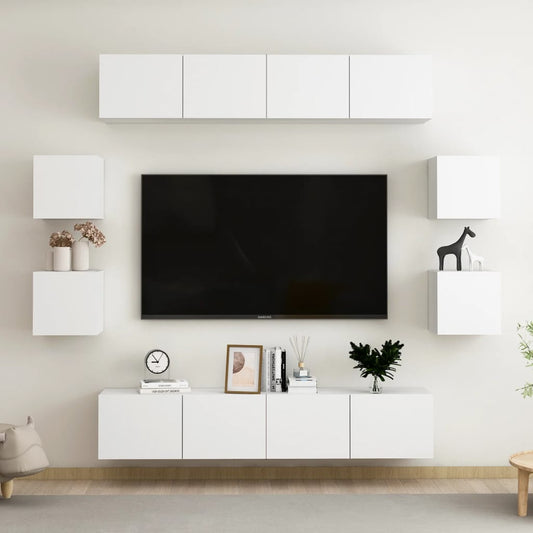 3074459 vidaXL 8 Piece TV Cabinet Set White Engineered Wood (801472x4+804483)