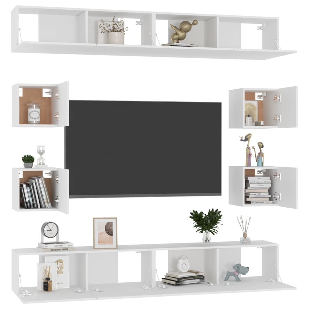 3078649 vidaXL 8 Piece TV Cabinet Set White Engineered Wood (801481x4+804483)