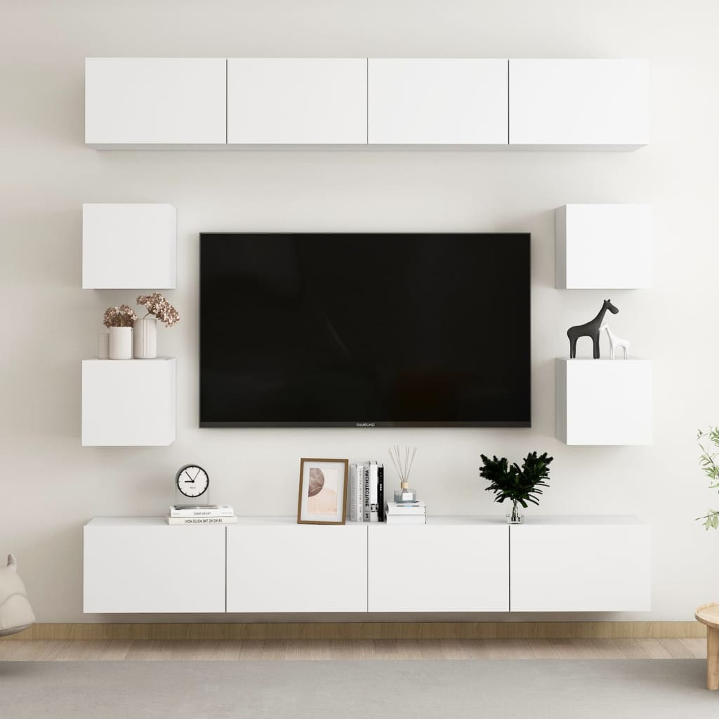3078649 vidaXL 8 Piece TV Cabinet Set White Engineered Wood (801481x4+804483)