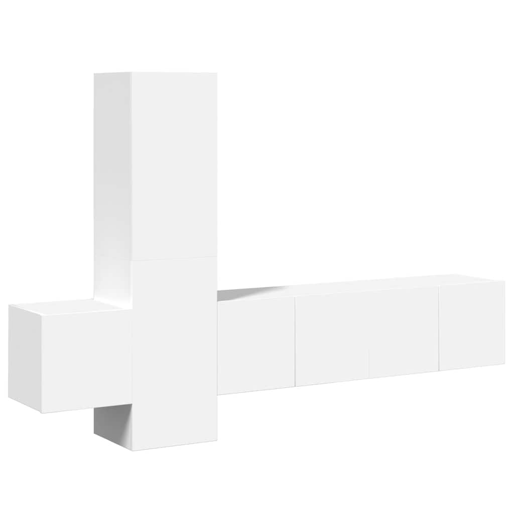 5 Piece TV Cabinet Set White Engineered Wood