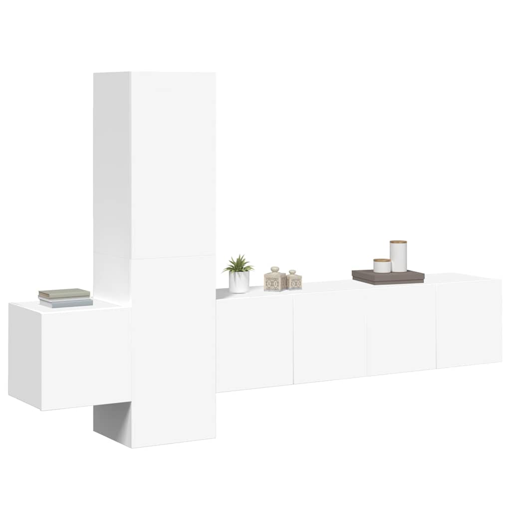 5 Piece TV Cabinet Set White Engineered Wood