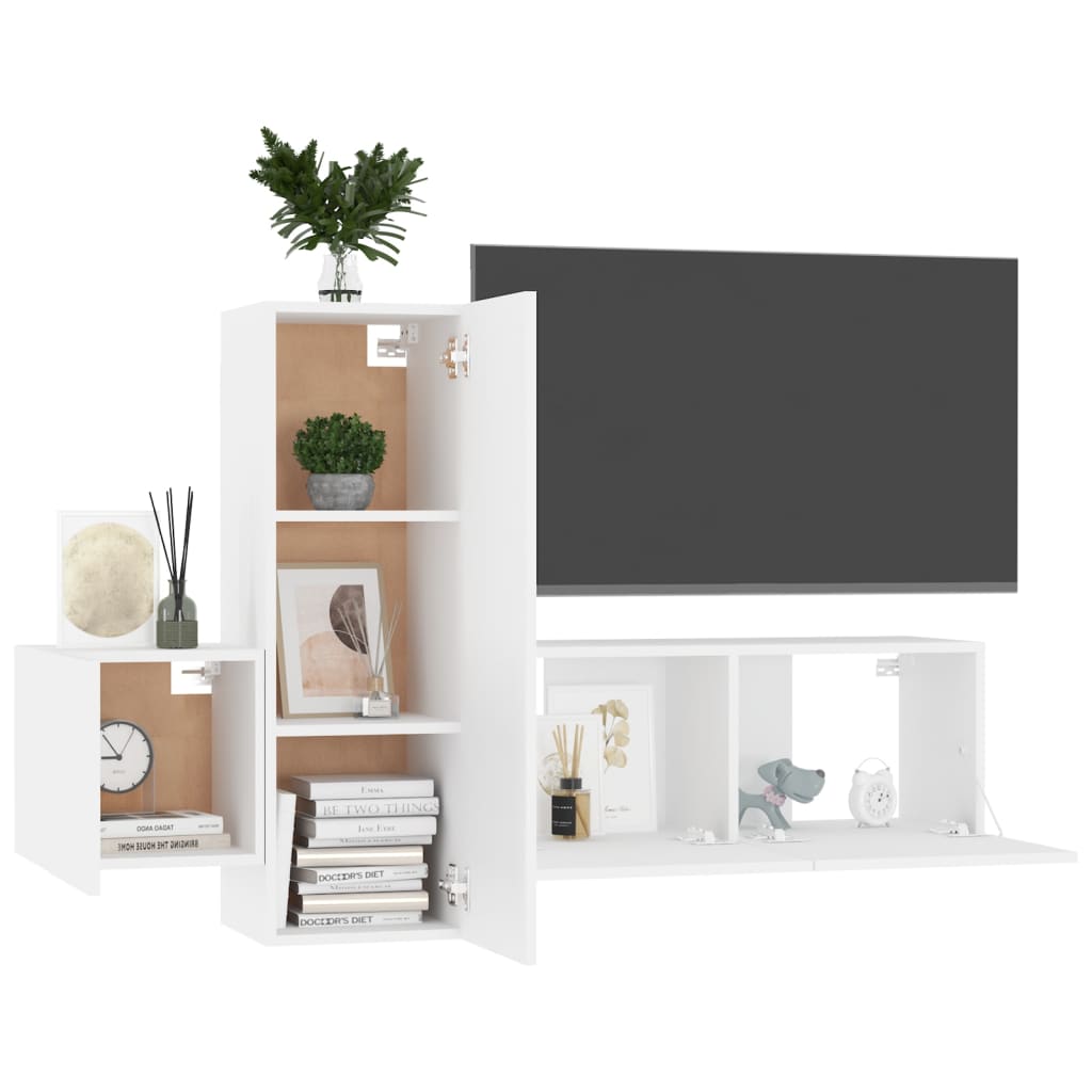 vidaXL 3 Piece TV Cabinet Set White Engineered Wood