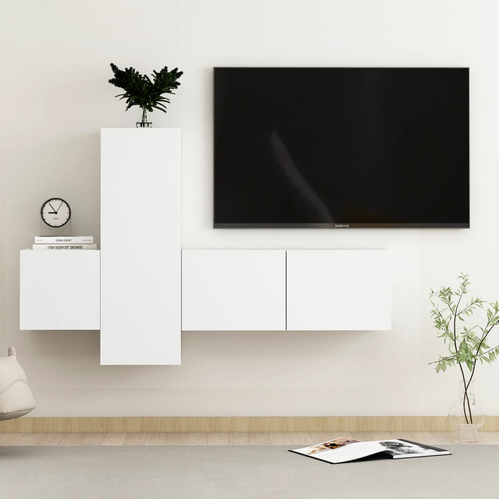 vidaXL 3 Piece TV Cabinet Set White Engineered Wood