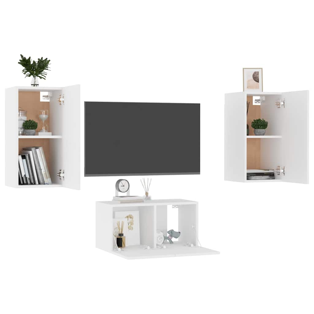 3 Piece TV Cabinet Set White Engineered Wood
