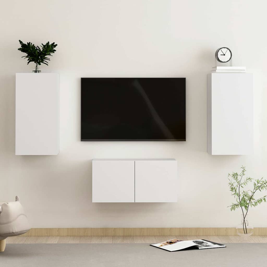 3 Piece TV Cabinet Set White Engineered Wood