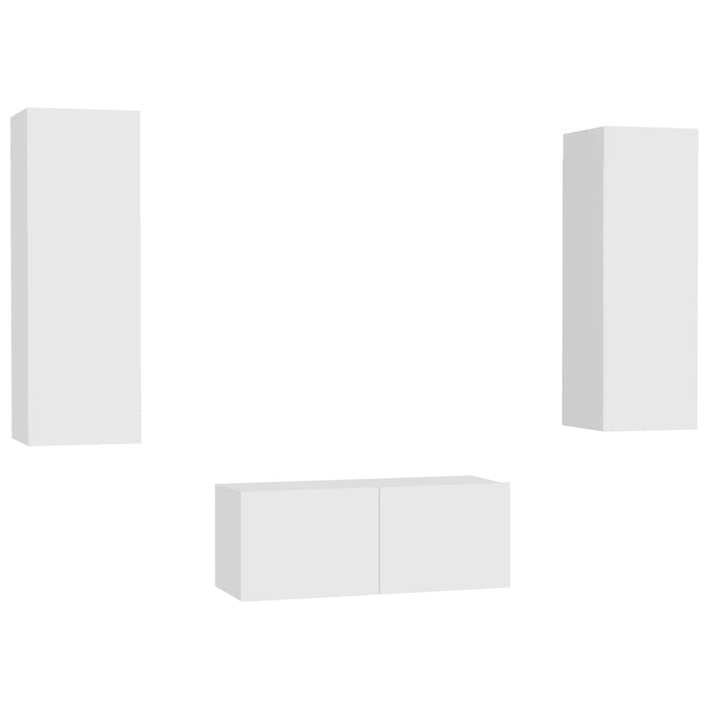 3 Piece TV Cabinet Set White Engineered Wood