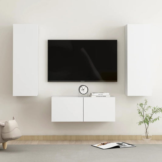 vidaXL 3 Piece TV Cabinet Set White Engineered Wood