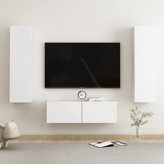 vidaXL 3 Piece TV Cabinet Set White Engineered Wood