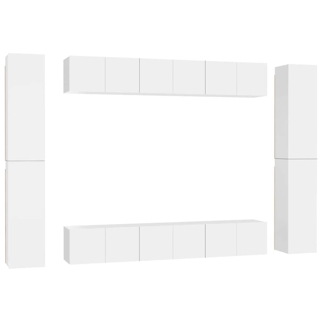 10 Piece TV Cabinet Set White Engineered Wood