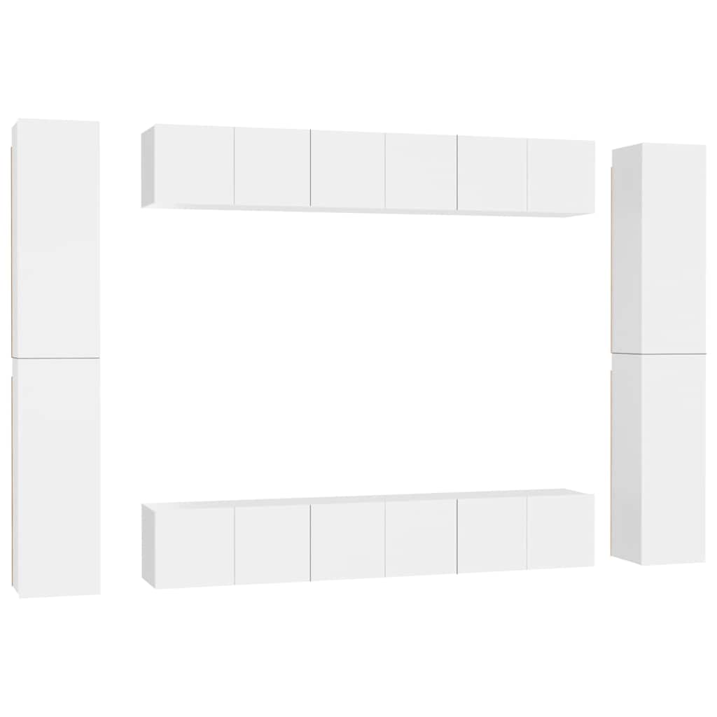 10 Piece TV Cabinet Set White Engineered Wood