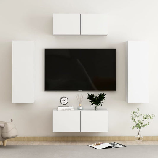 vidaXL 4 Piece TV Cabinet Set White Engineered Wood