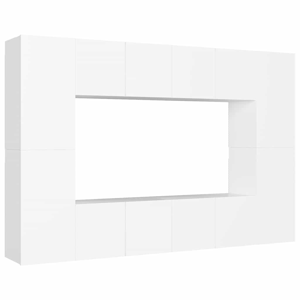 8 Piece TV Cabinet Set White Engineered Wood