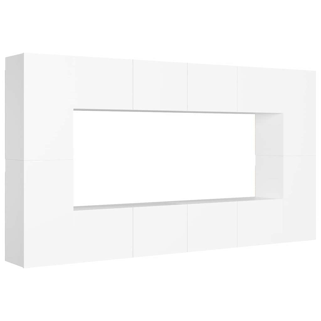 8 Piece TV Cabinet Set White Engineered Wood