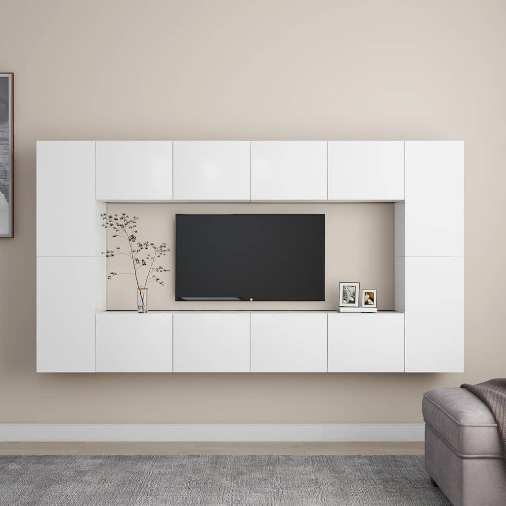 8 Piece TV Cabinet Set White Engineered Wood