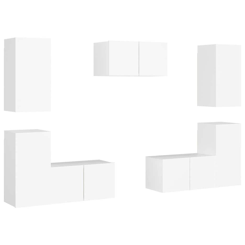 7 Piece TV Cabinet Set White Engineered Wood