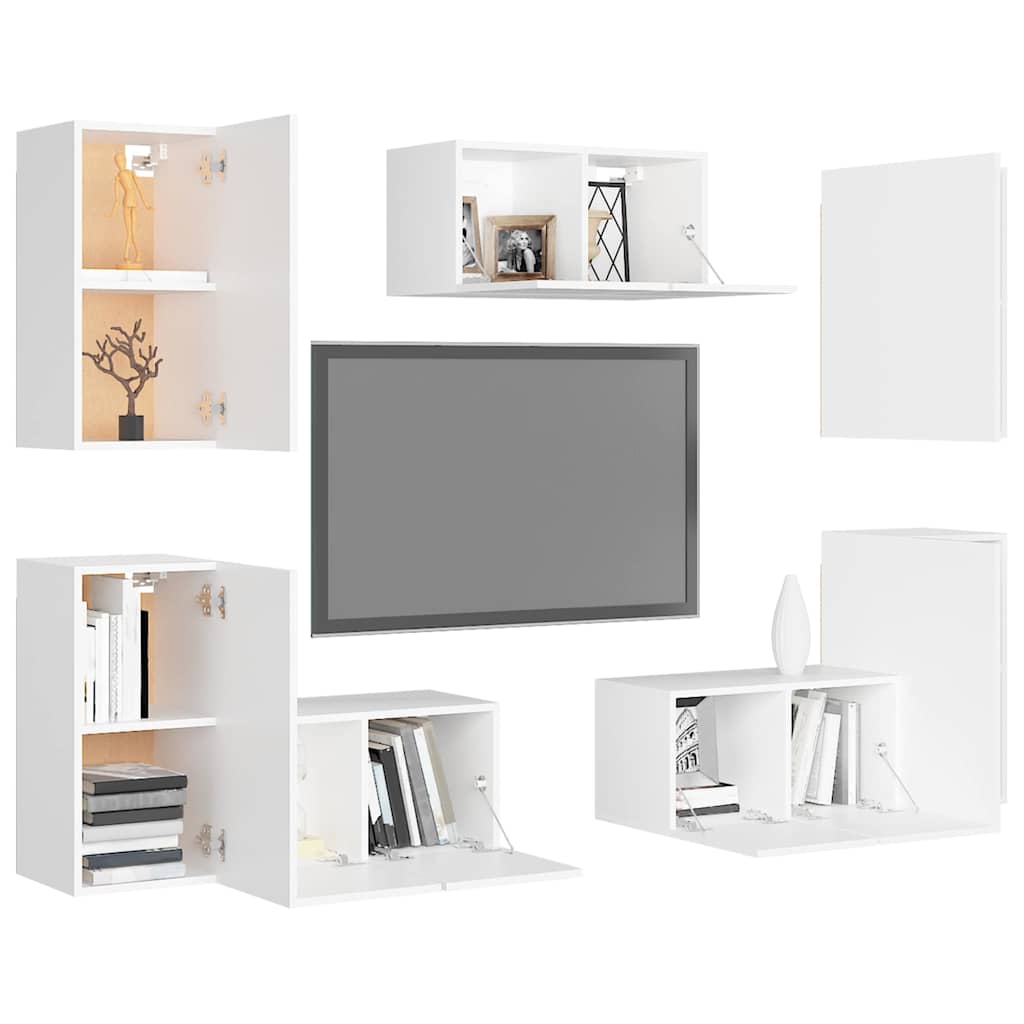 7 Piece TV Cabinet Set White Engineered Wood