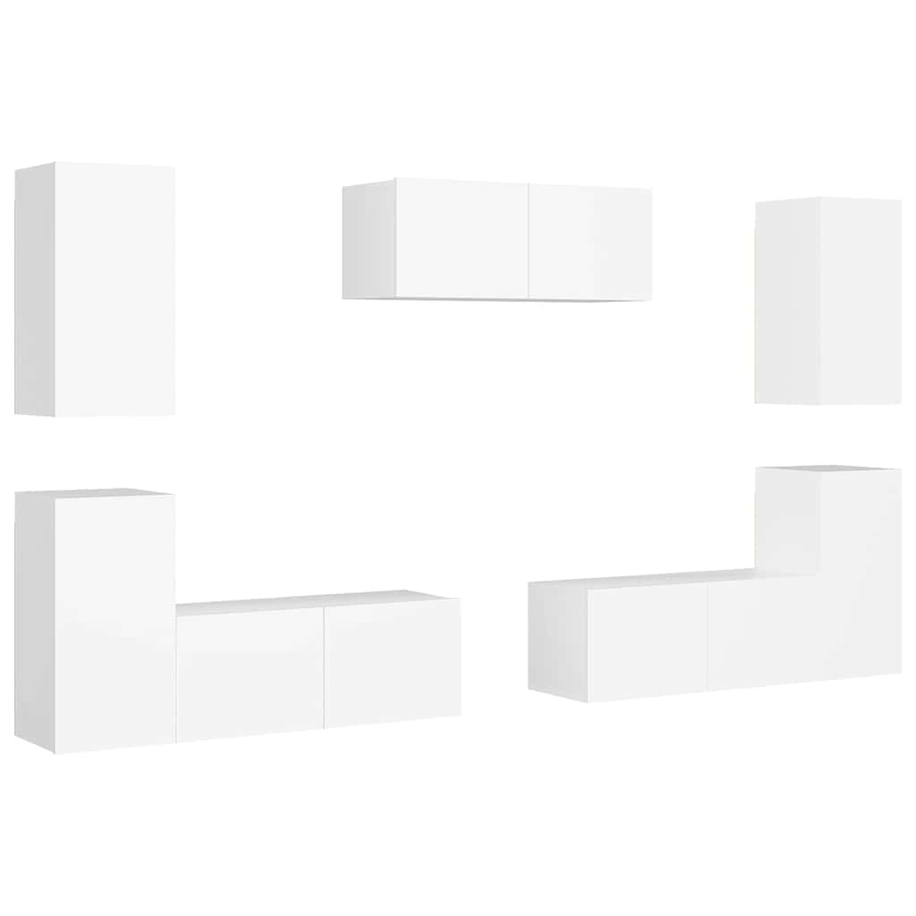 7 Piece TV Cabinet Set White Engineered Wood