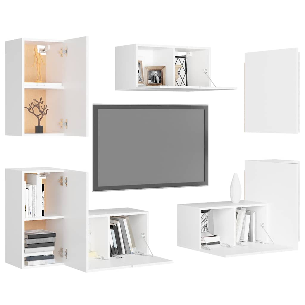 7 Piece TV Cabinet Set White Engineered Wood