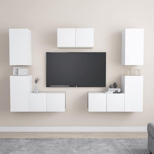 7 Piece TV Cabinet Set White Engineered Wood