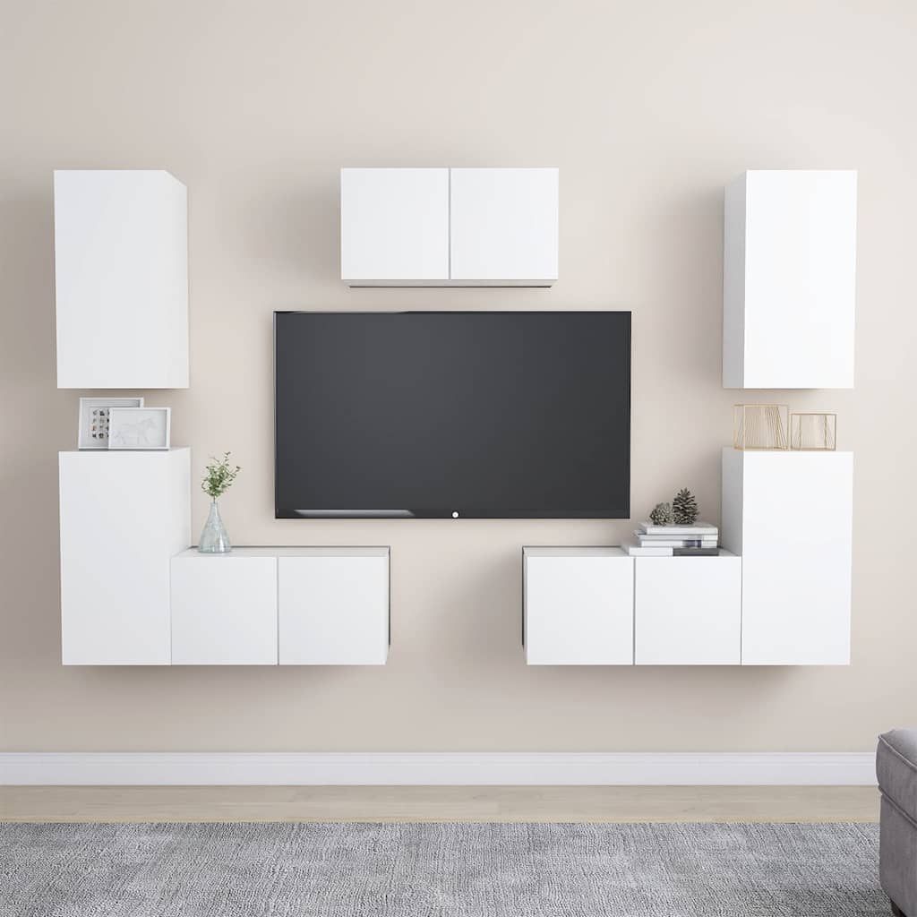 7 Piece TV Cabinet Set White Engineered Wood