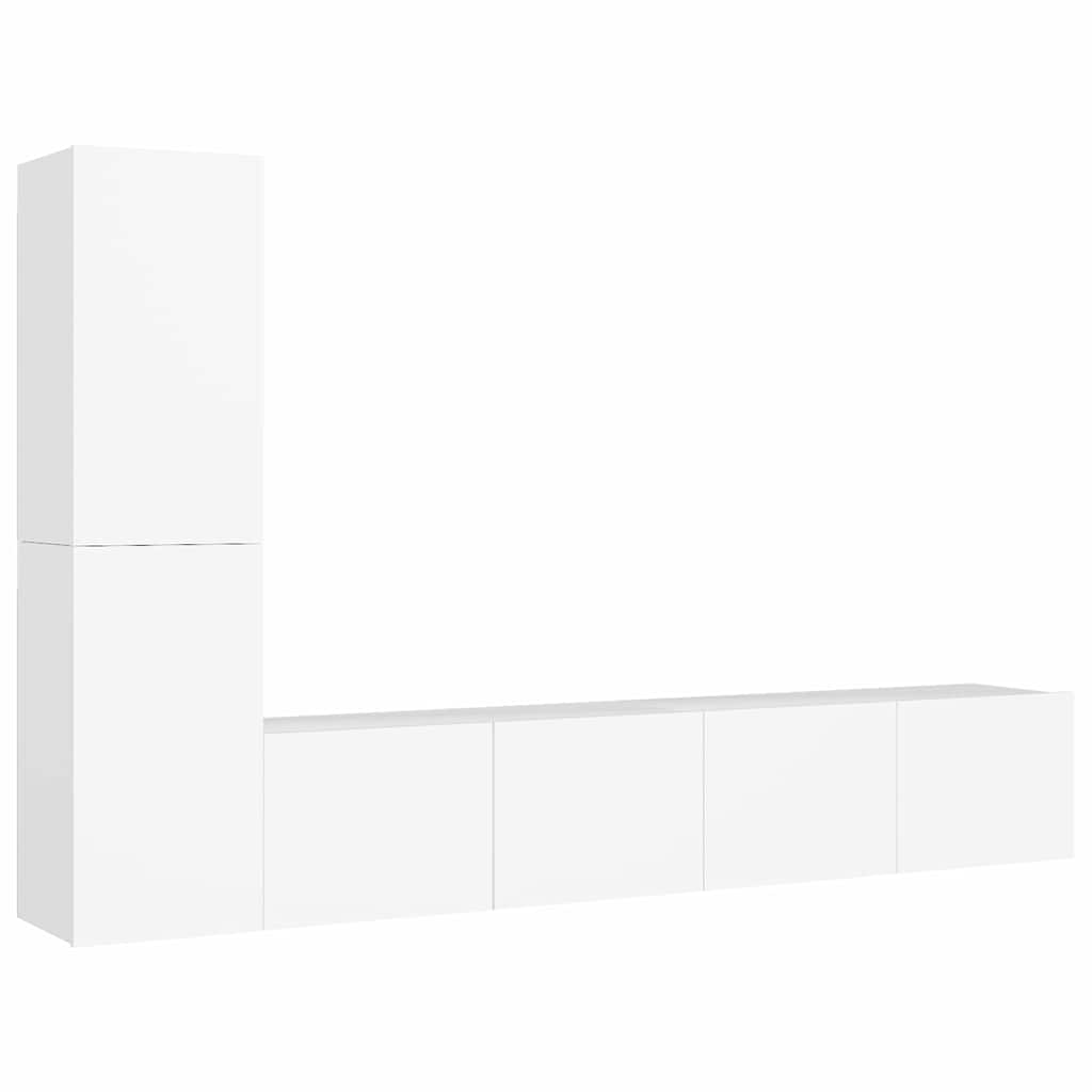 4 Piece TV Cabinet Set White Engineered Wood
