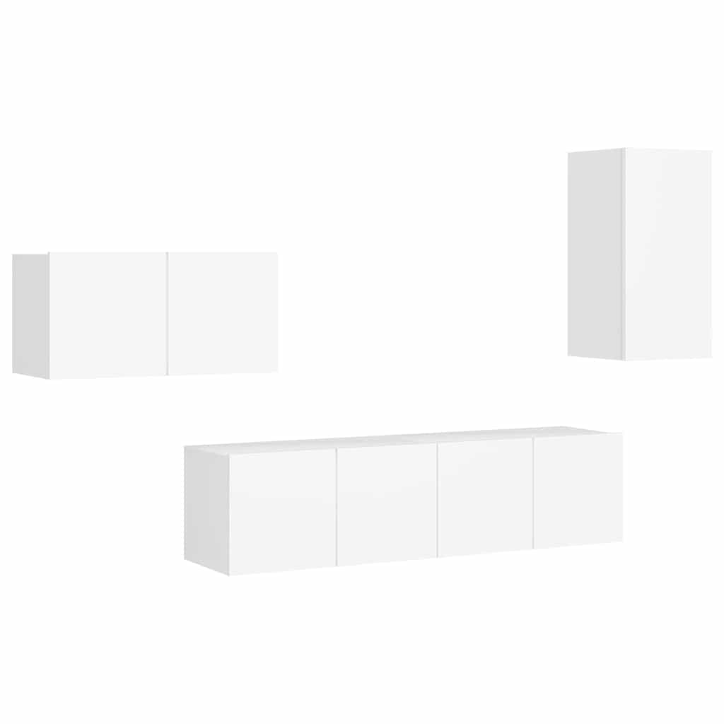 4 Piece TV Cabinet Set White Engineered Wood