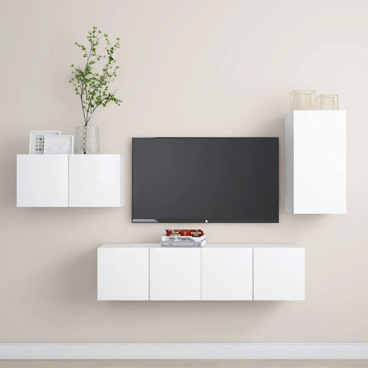 vidaXL 4 Piece TV Cabinet Set White Engineered Wood