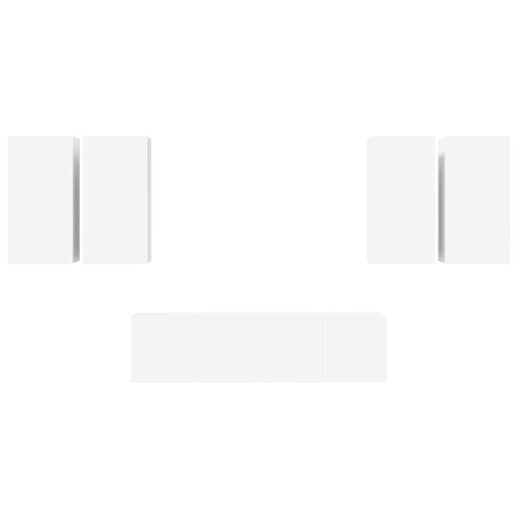6 Piece TV Cabinet Set White Engineered Wood