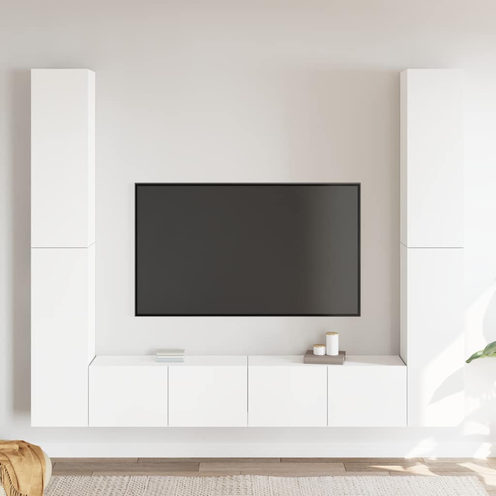 6 Piece TV Cabinet Set White Engineered Wood