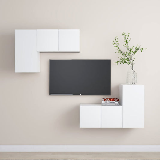 vidaXL 4 Piece TV Cabinet Set White Engineered Wood