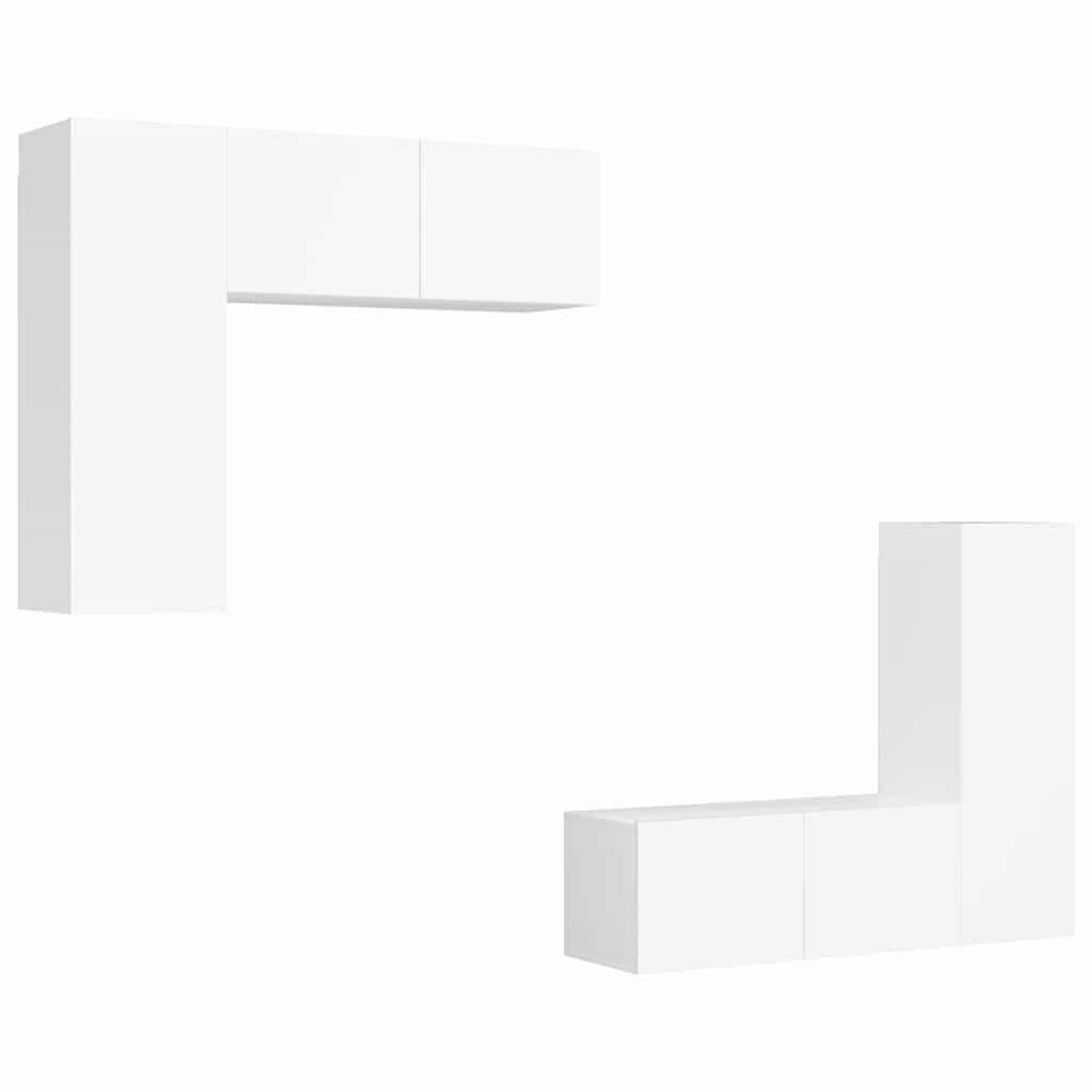 4 Piece TV Cabinet Set White Engineered Wood