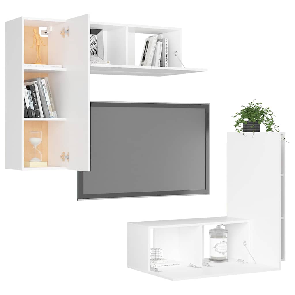 4 Piece TV Cabinet Set White Engineered Wood
