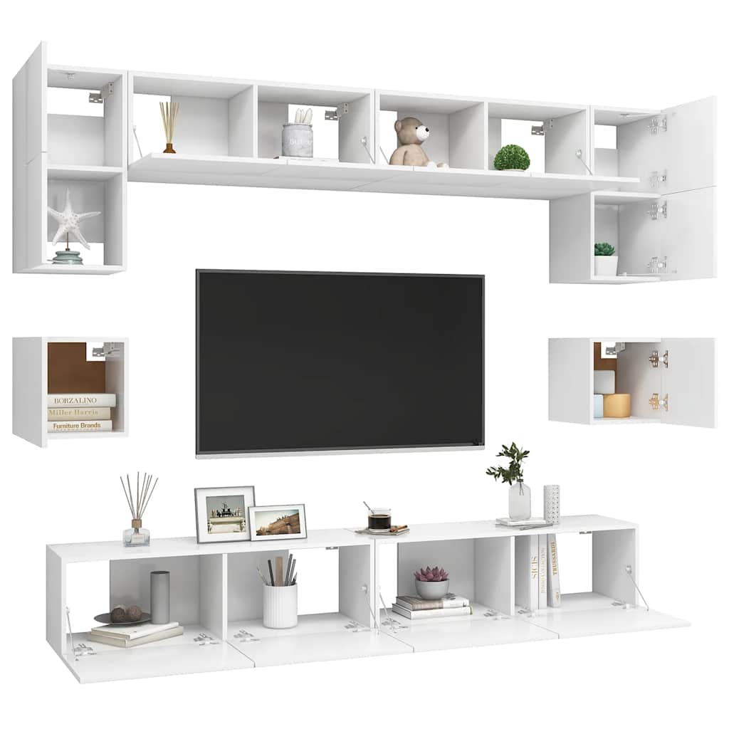 8 Piece TV Cabinet Set White Engineered Wood