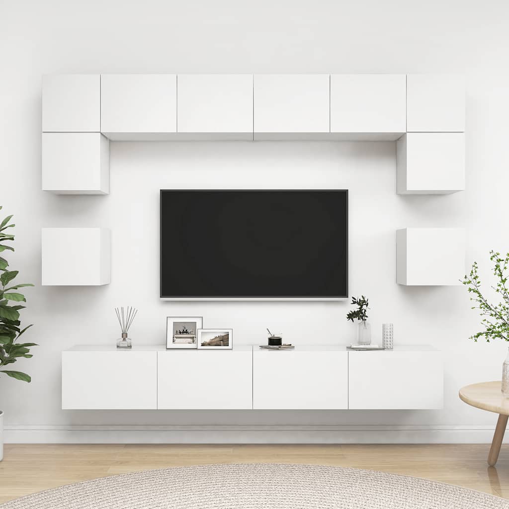 8 Piece TV Cabinet Set White Engineered Wood