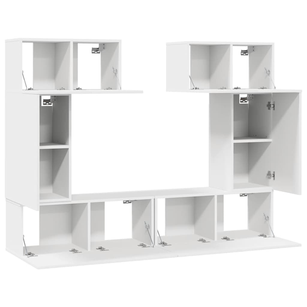 6 Piece TV Cabinet Set White Engineered Wood