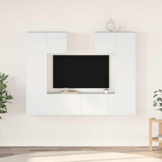 6 Piece TV Cabinet Set White Engineered Wood