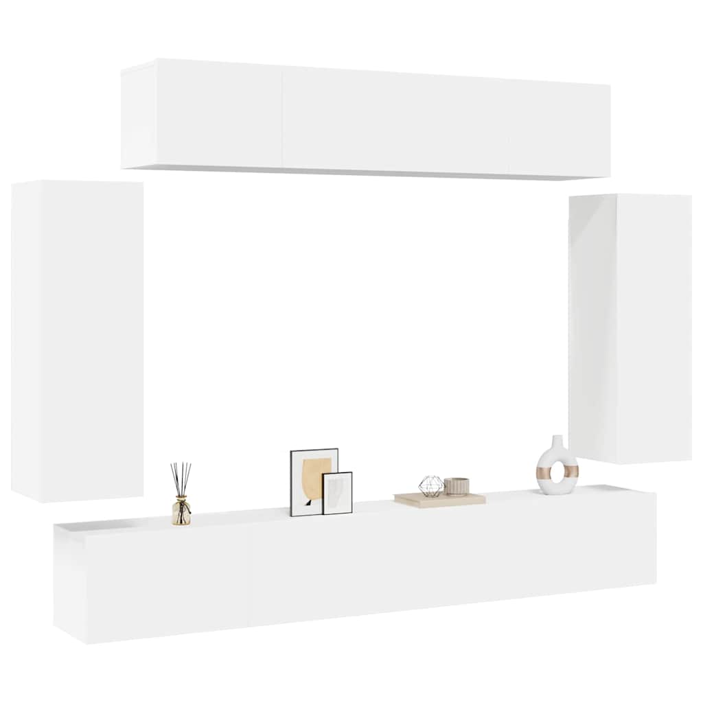 6 Piece TV Cabinet Set White Engineered Wood