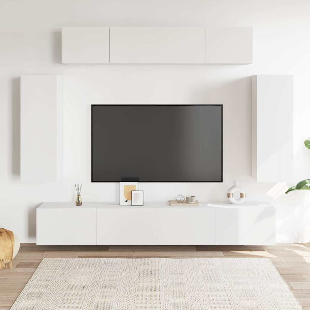 6 Piece TV Cabinet Set White Engineered Wood