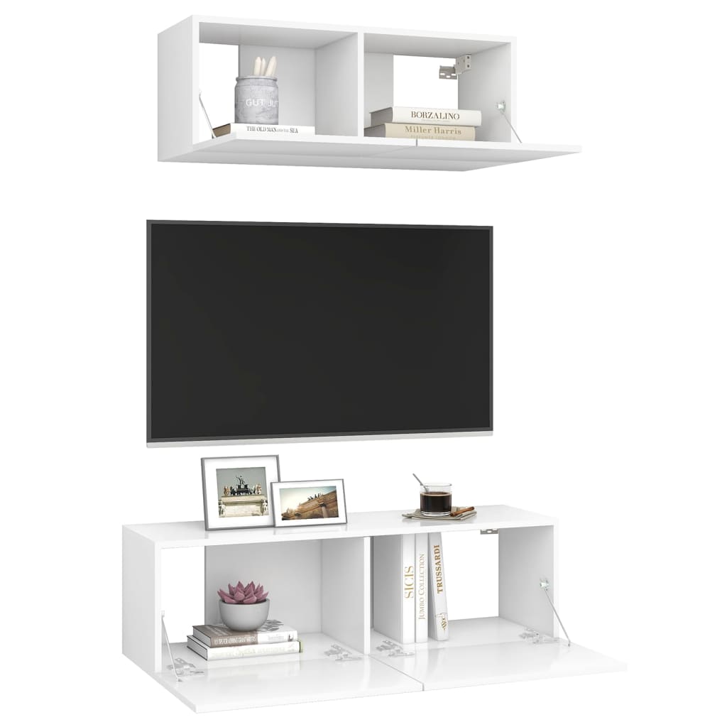 3078702 vidaXL 2 Piece TV Cabinet Set White Engineered Wood (801472+801481)