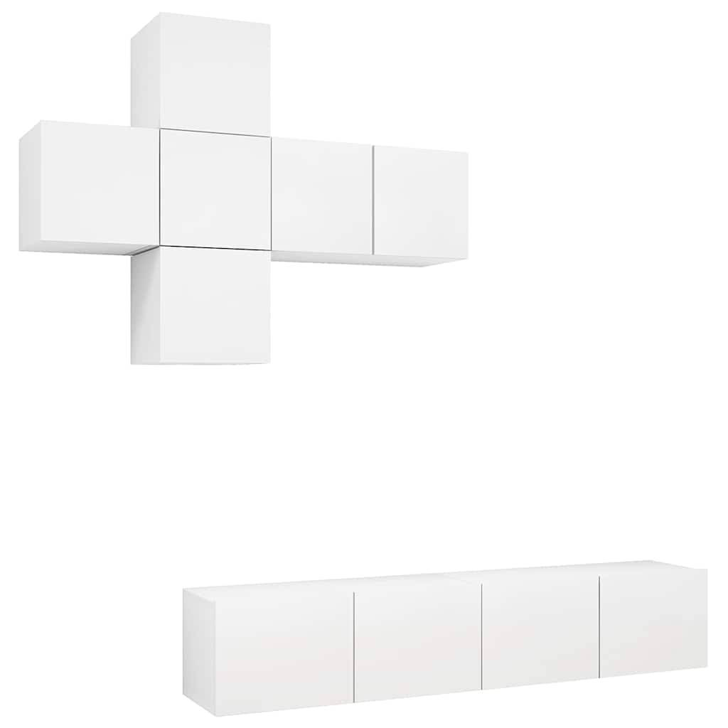7 Piece TV Cabinet Set White Engineered Wood