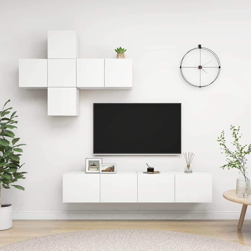 7 Piece TV Cabinet Set White Engineered Wood