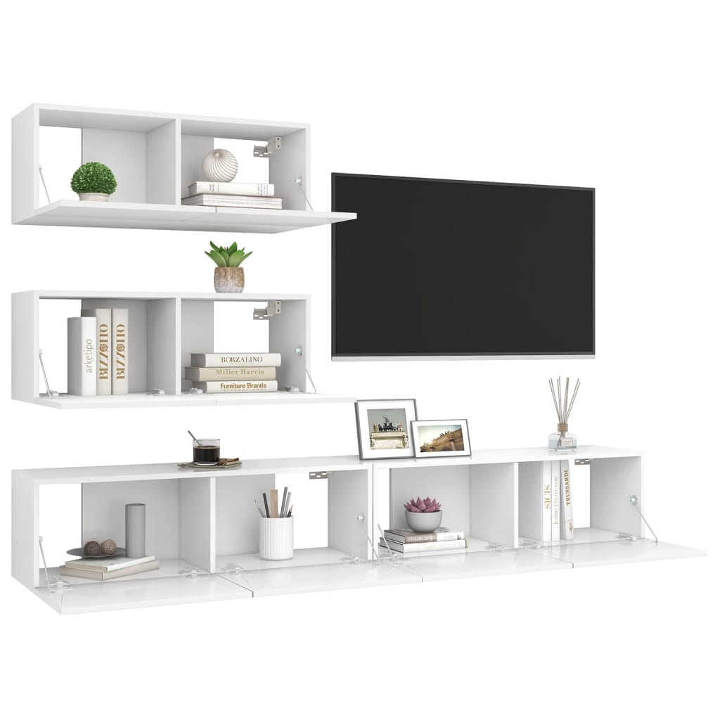 3078711 vidaXL 4 Piece TV Cabinet Set White Engineered Wood (801472x2+801481x2)
